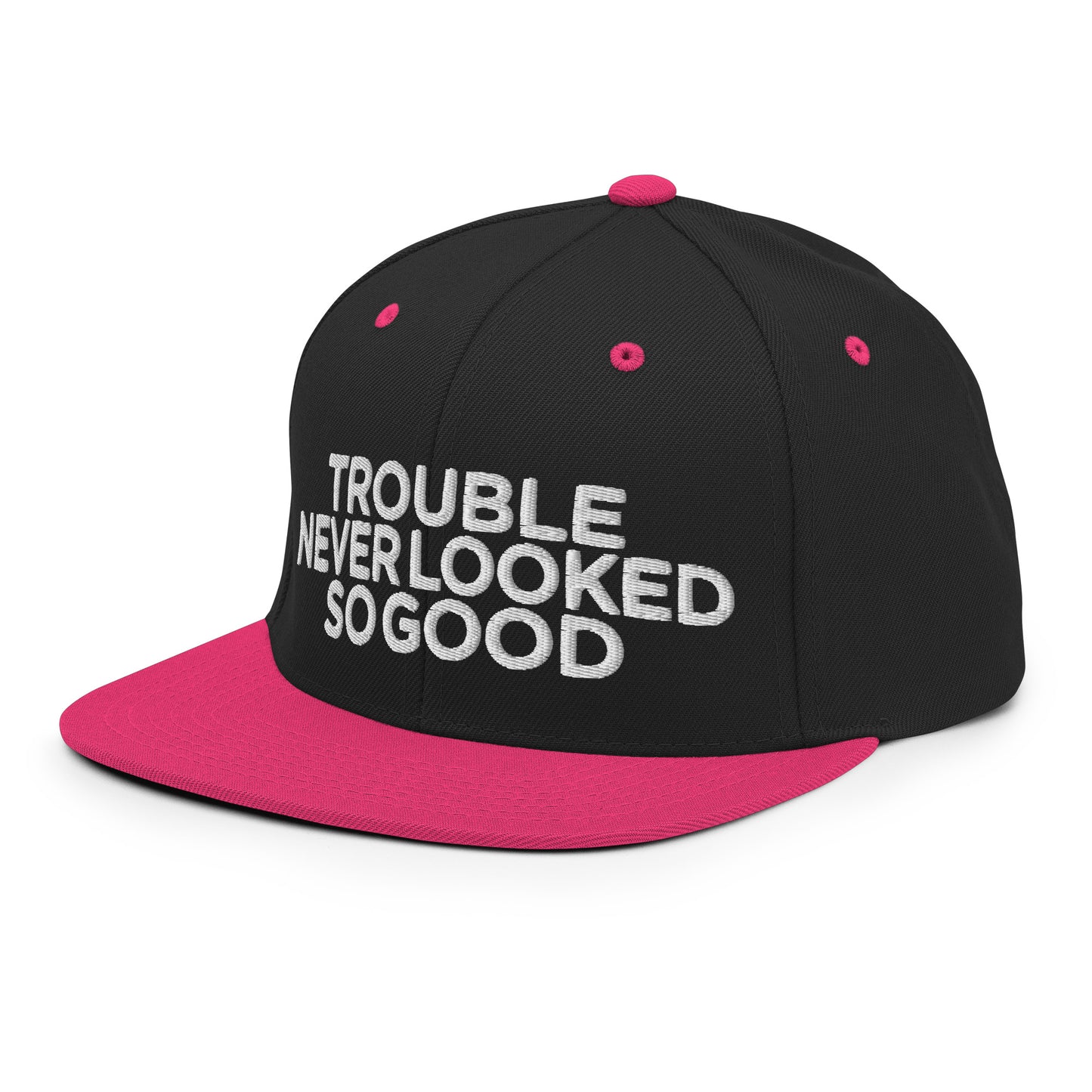 Trouble Never Looked So Good Embroidered FlexFit Snapback Baseball Cap Flat Peak Hat