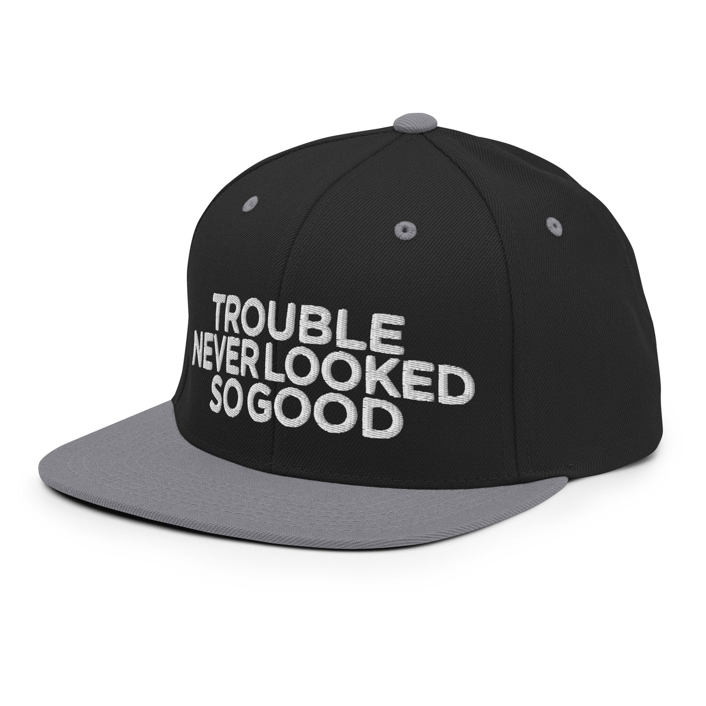 Trouble Never Looked So Good Embroidered FlexFit Snapback Baseball Cap Flat Peak Hat