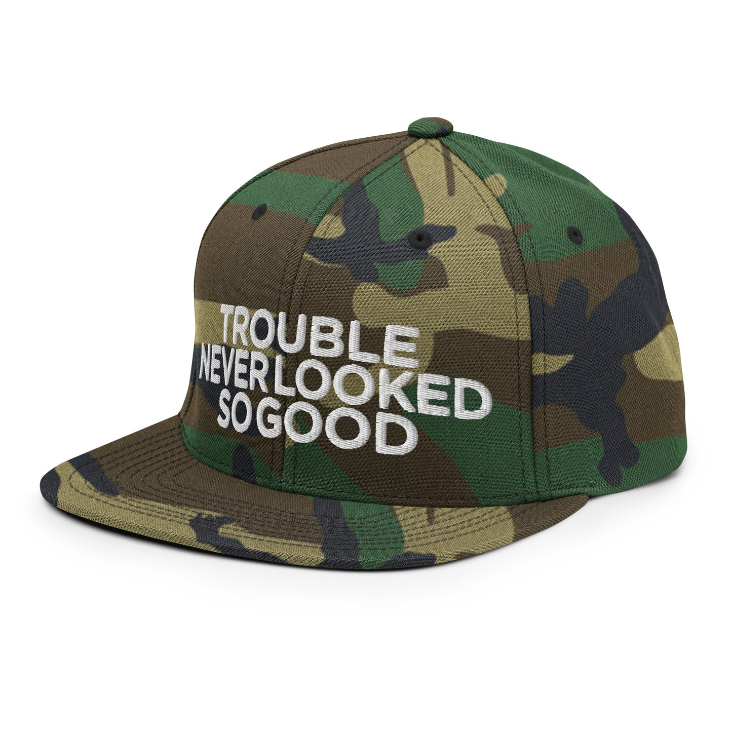 Trouble Never Looked So Good Embroidered FlexFit Snapback Baseball Cap Flat Peak Hat