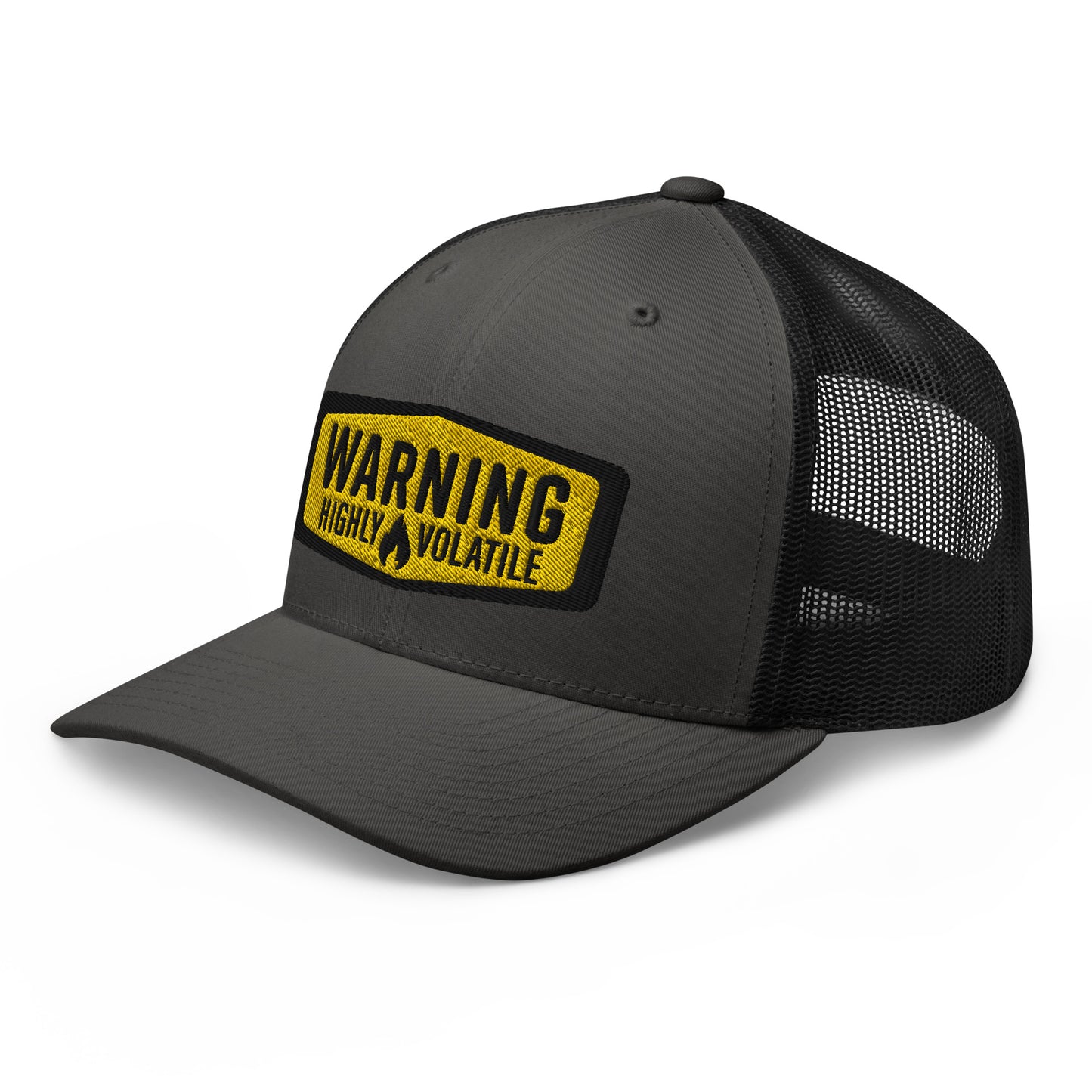 Warning Highly Volatile Embroidered Baseball Cap FlexFit Retro Trucker Hat