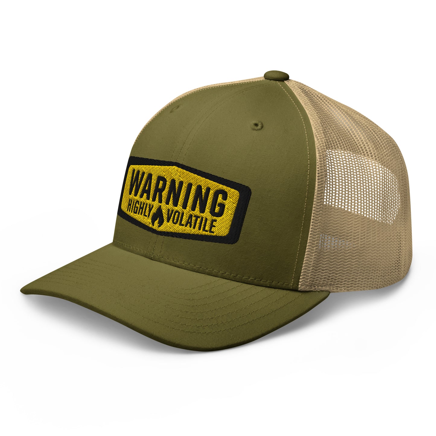 Warning Highly Volatile Embroidered Baseball Cap FlexFit Retro Trucker Hat