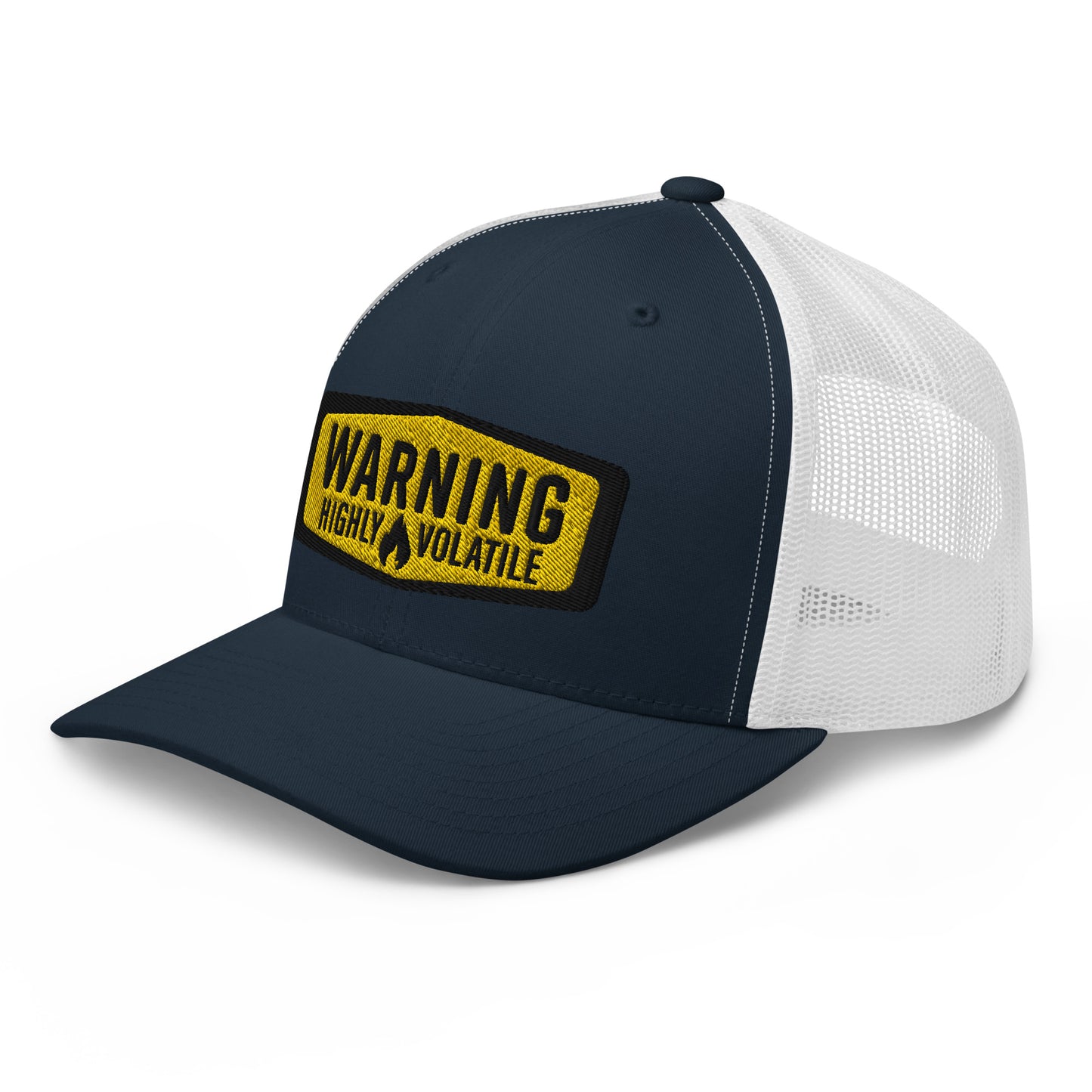 Warning Highly Volatile Embroidered Baseball Cap FlexFit Retro Trucker Hat