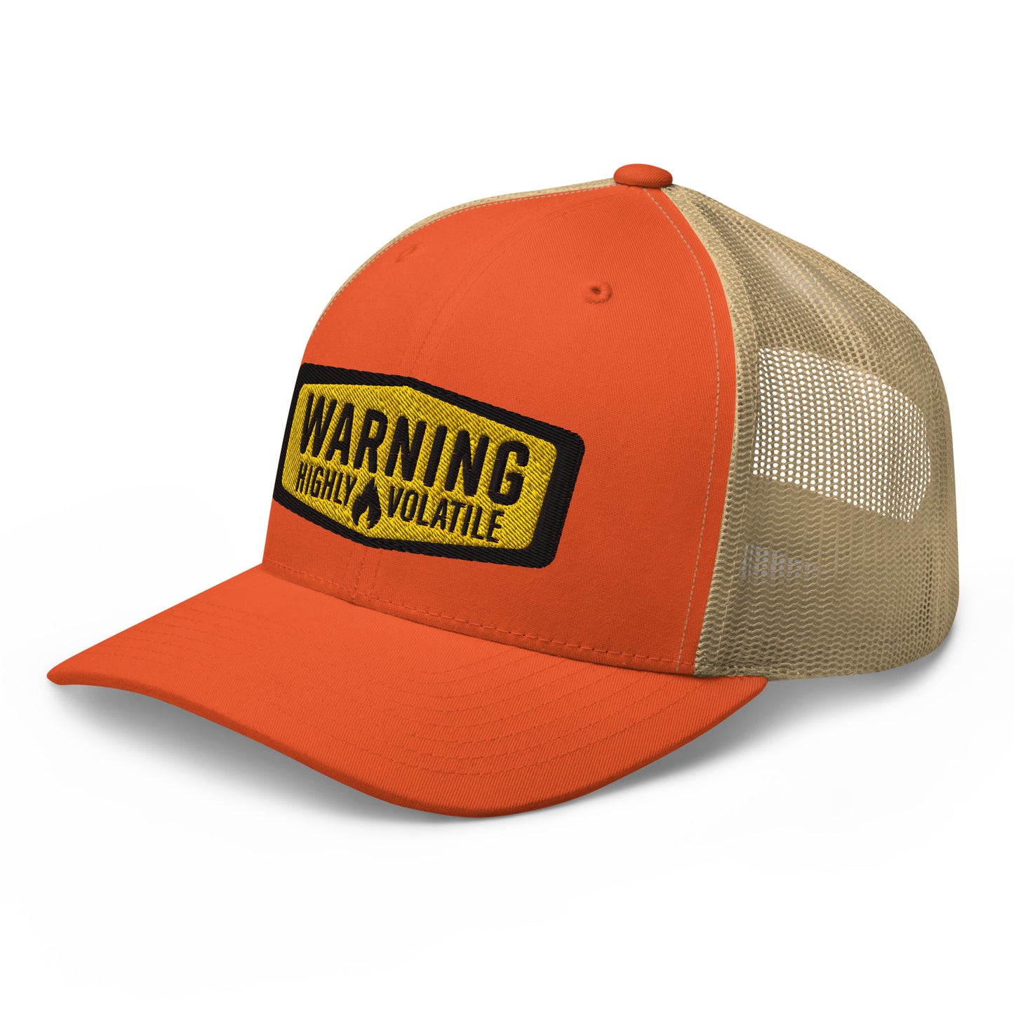 Warning Highly Volatile Embroidered Baseball Cap FlexFit Retro Trucker Hat