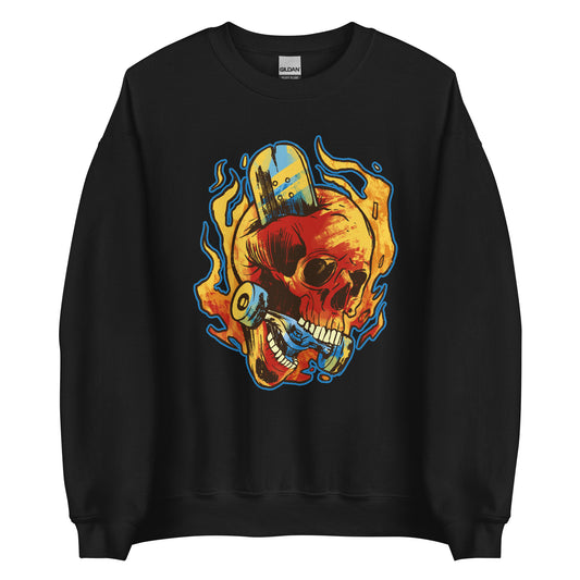 Burning Skull Skate or Die Halloween Sweater Unisex Skateboarding Fall Sweatshirt