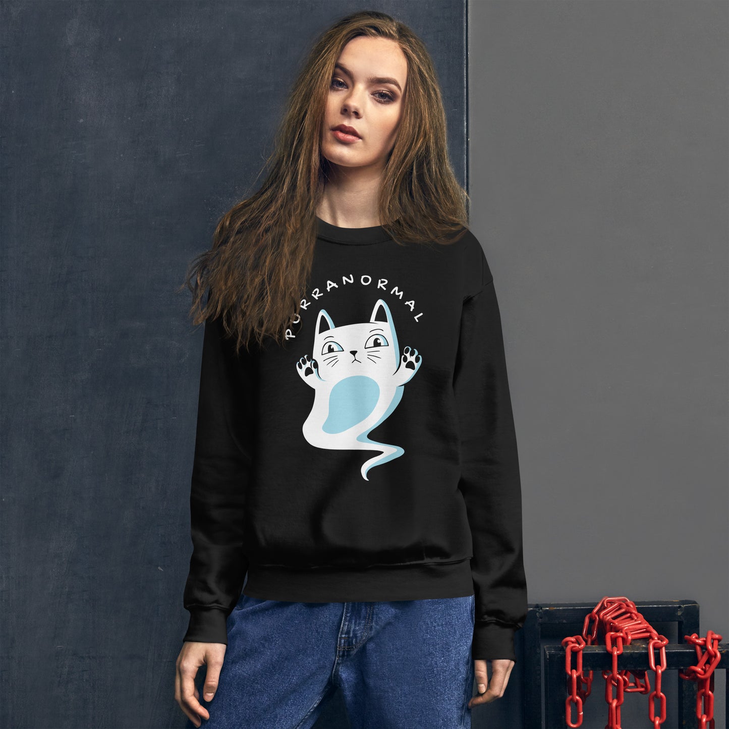 Purranormal Halloween Sweater Cute Cat Ghost Unisex Fall Sweatshirt