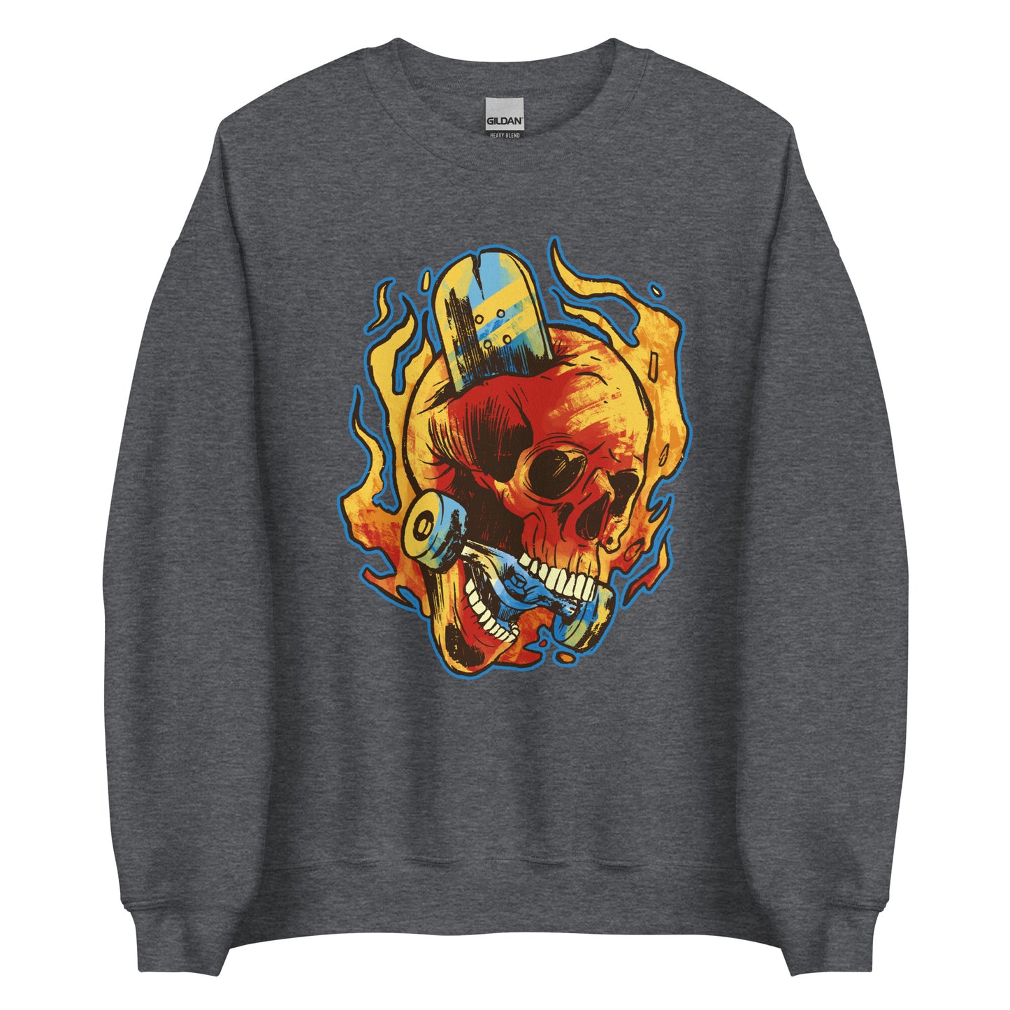 Burning Skull Skate or Die Halloween Sweater Unisex Skateboarding Fall Sweatshirt