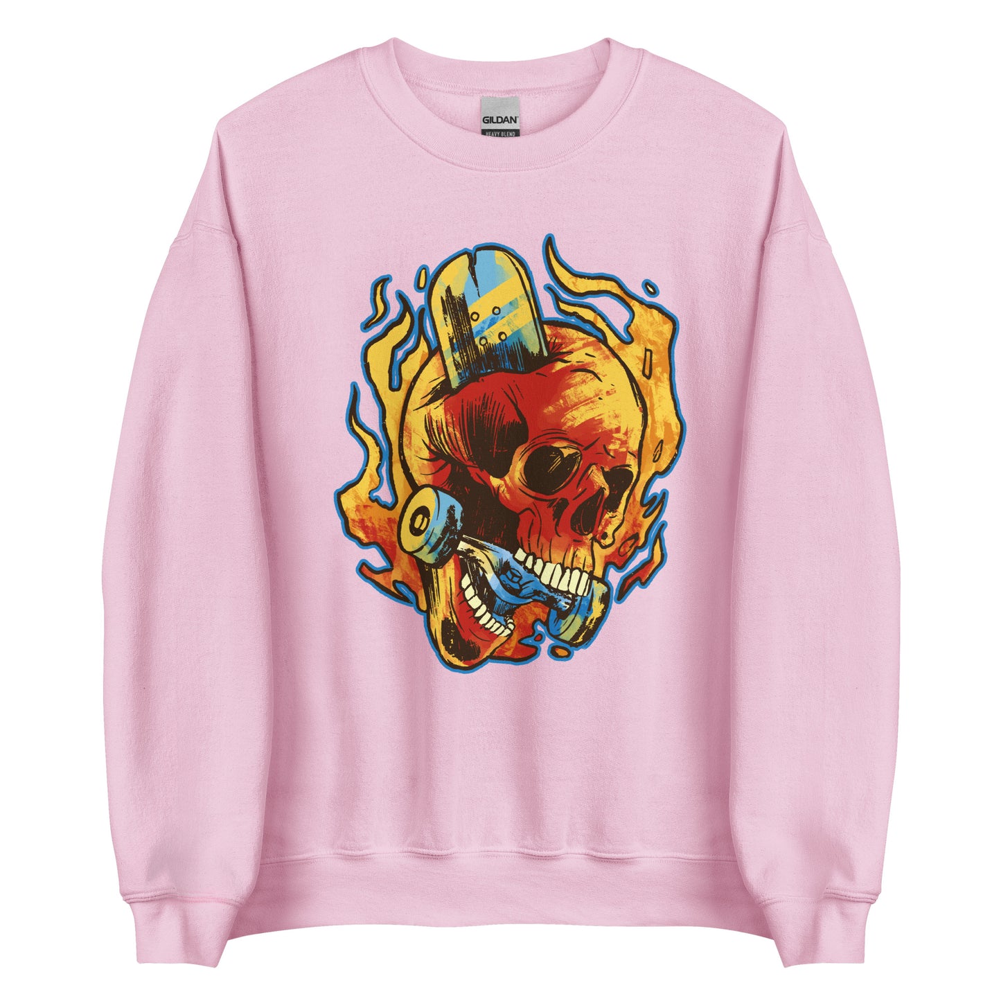 Burning Skull Skate or Die Halloween Sweater Unisex Skateboarding Fall Sweatshirt