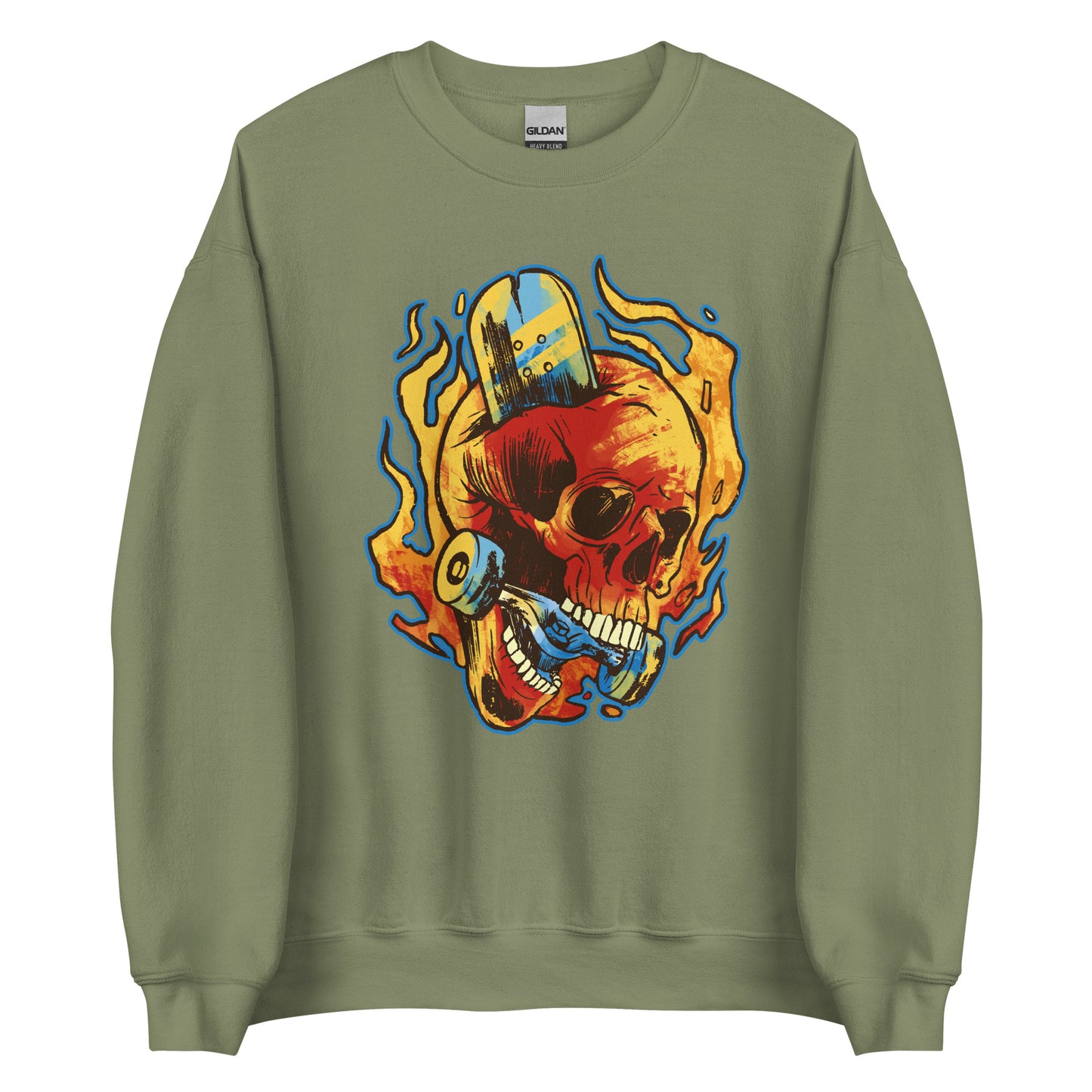 Burning Skull Skate or Die Halloween Sweater Unisex Skateboarding Fall Sweatshirt