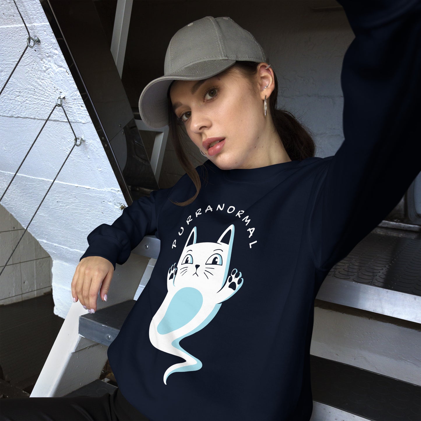 Purranormal Halloween Sweater Cute Cat Ghost Unisex Fall Sweatshirt