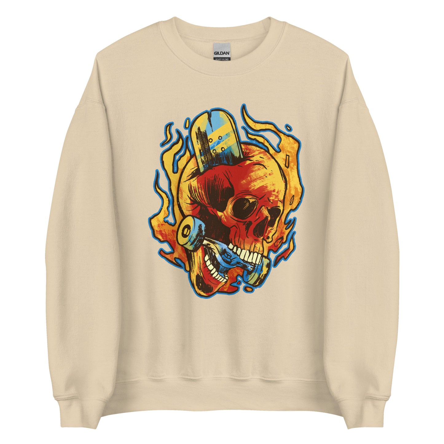 Burning Skull Skate or Die Halloween Sweater Unisex Skateboarding Fall Sweatshirt