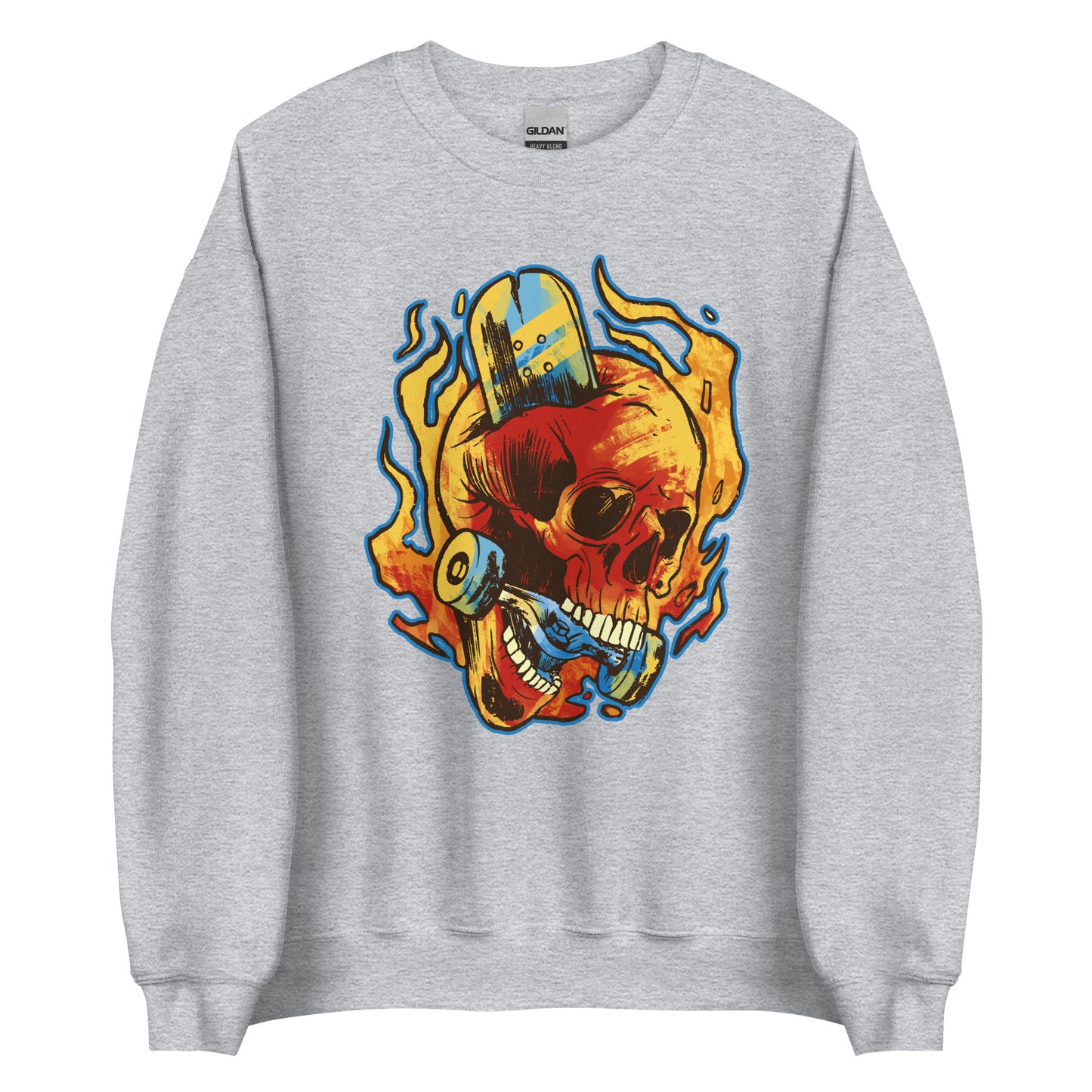 Burning Skull Skate or Die Halloween Sweater Unisex Skateboarding Fall Sweatshirt