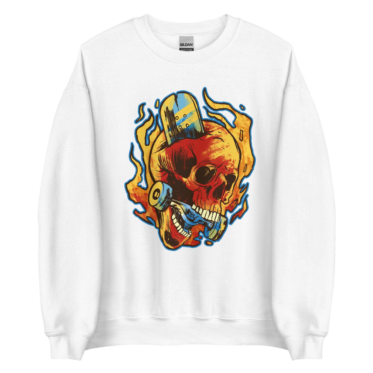 Burning Skull Skate or Die Halloween Sweater Unisex Skateboarding Fall Sweatshirt