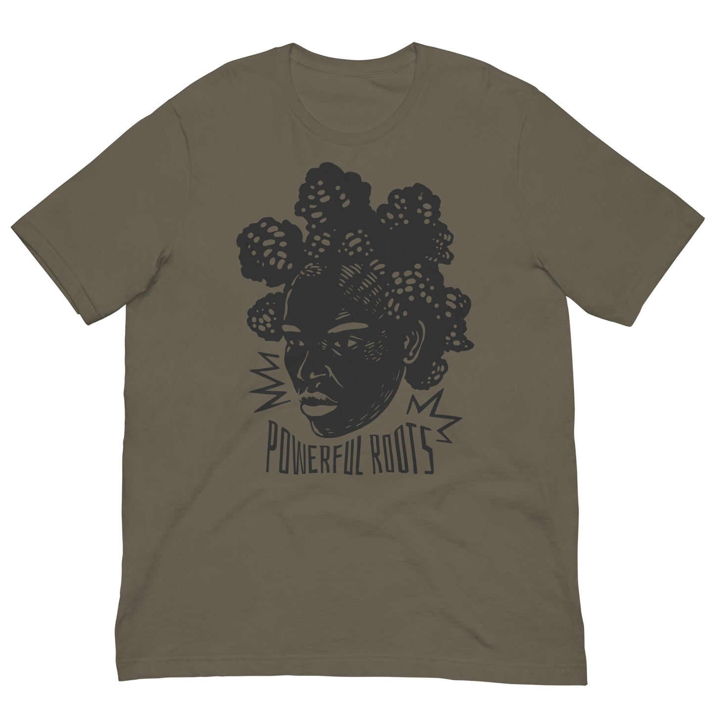 Powerful Roots Afro Graphic Tee Black History Month Shirt Bella + Canvas Unisex Short Sleeve T-Shirt