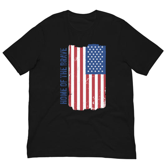 Home of the Brave USA Flag Tee Patriotic US American 4th of July Graphic Tee Shirt Bella + Canvas Unisex Short Sleeve T-Shirt