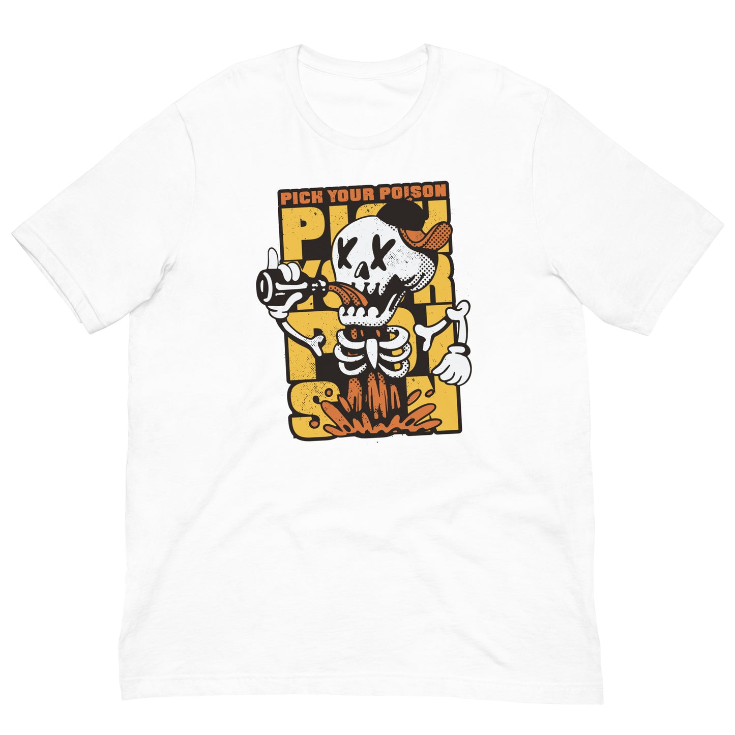 Pick Your Poison Halloween Tshirt Drunk Skeleton Graphic Tee Shirt Bella + Canvas Unisex Short Sleeve T-Shirt