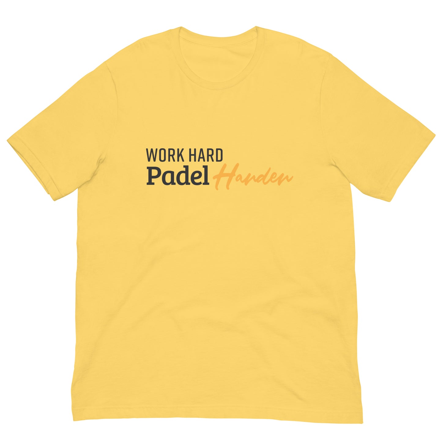 Work Hard Padel Harder Tshirt Graphic Tee Shirt Bella + Canvas Unisex Short Sleeve T-Shirt ( Yellow )